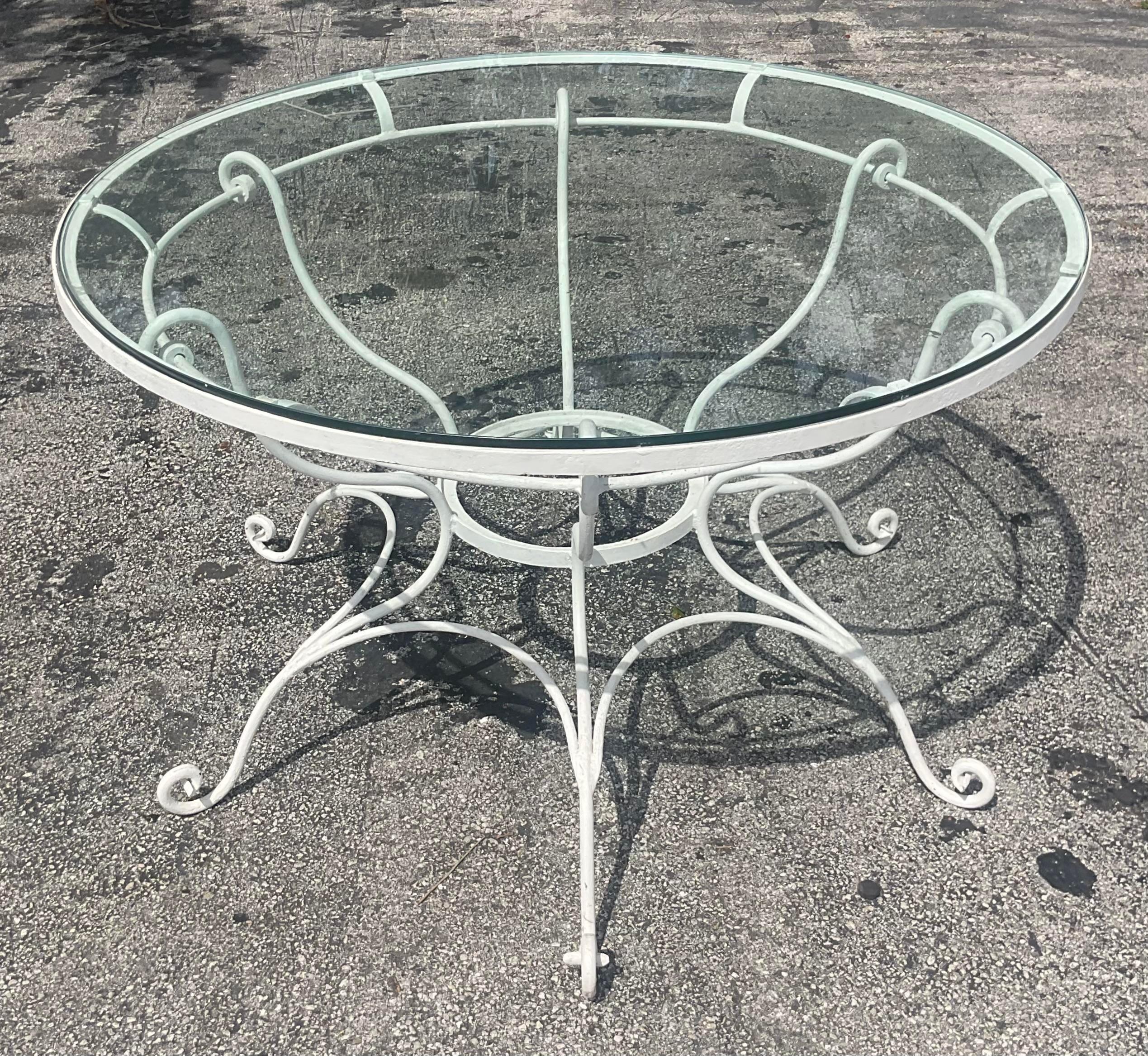 Mid-Century Modern Vintage Coastal Wrought Iron Scroll Dining Table For Sale