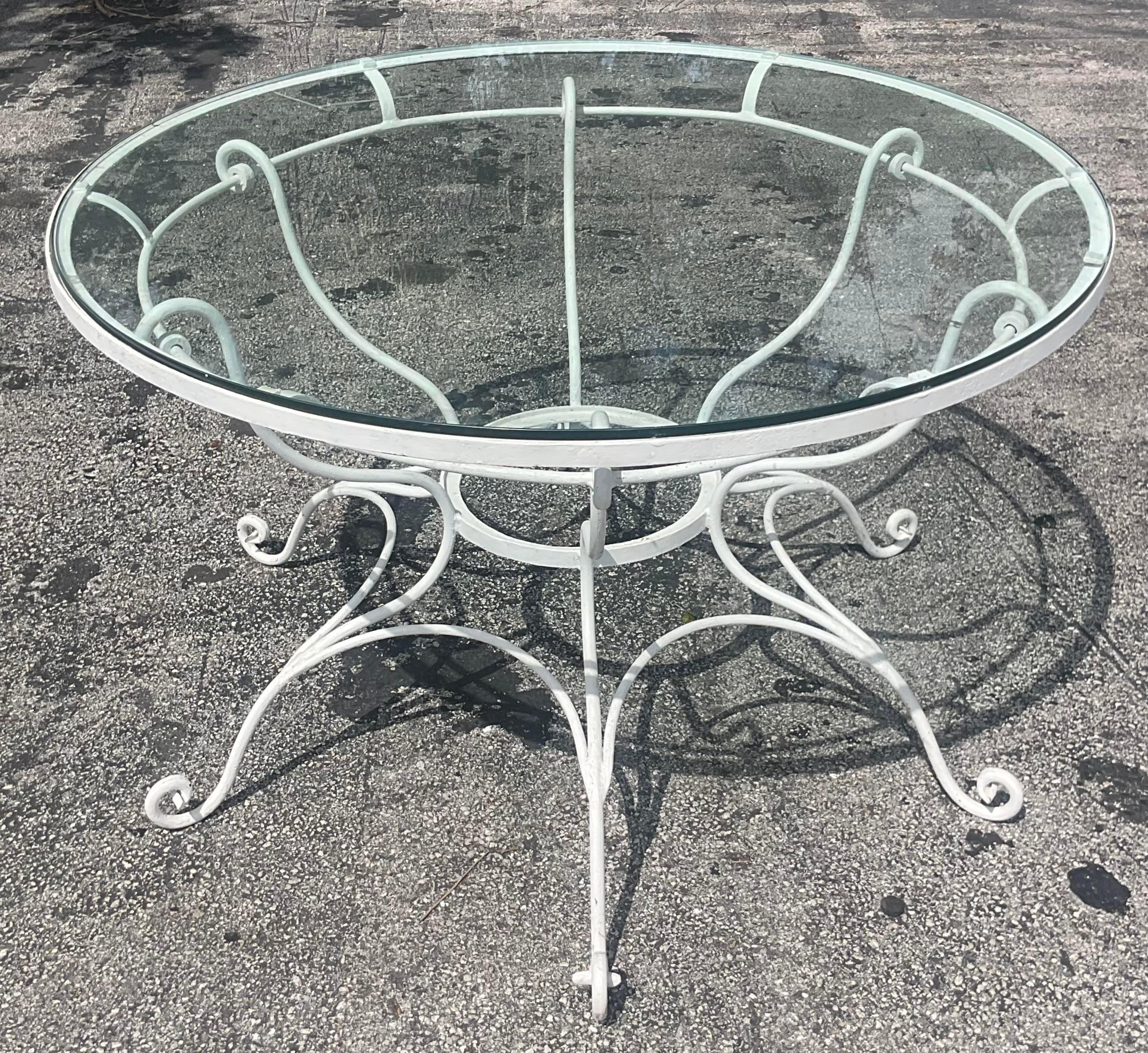 American Vintage Coastal Wrought Iron Scroll Dining Table For Sale
