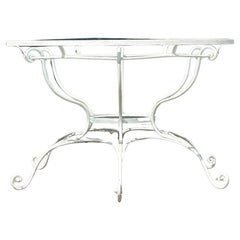 Vintage Coastal Wrought Iron Scroll Dining Table