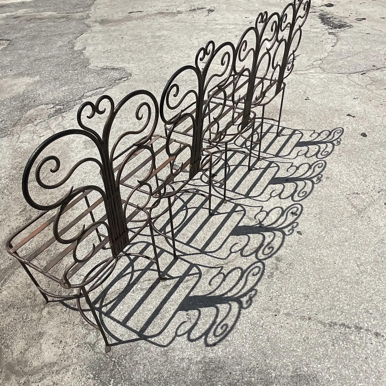 Vintage Coastal Wrought Iron Swirl Chairs, Set of 4 5