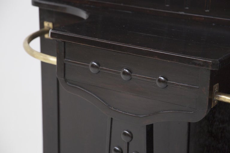 Vintage Coat Hanger with Mirror in Lacquered Wood and Brass For Sale at 1stDibs