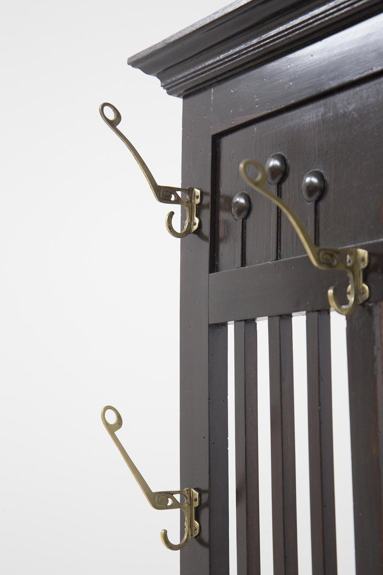 Vintage Coat Hanger with Mirror in Lacquered Wood and Brass For Sale at 1stDibs