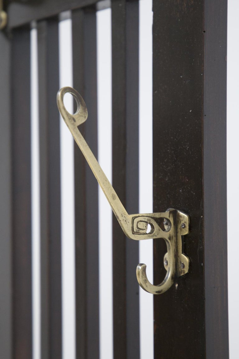 Vintage Coat Hanger with Mirror in Lacquered Wood and Brass For Sale at 1stDibs