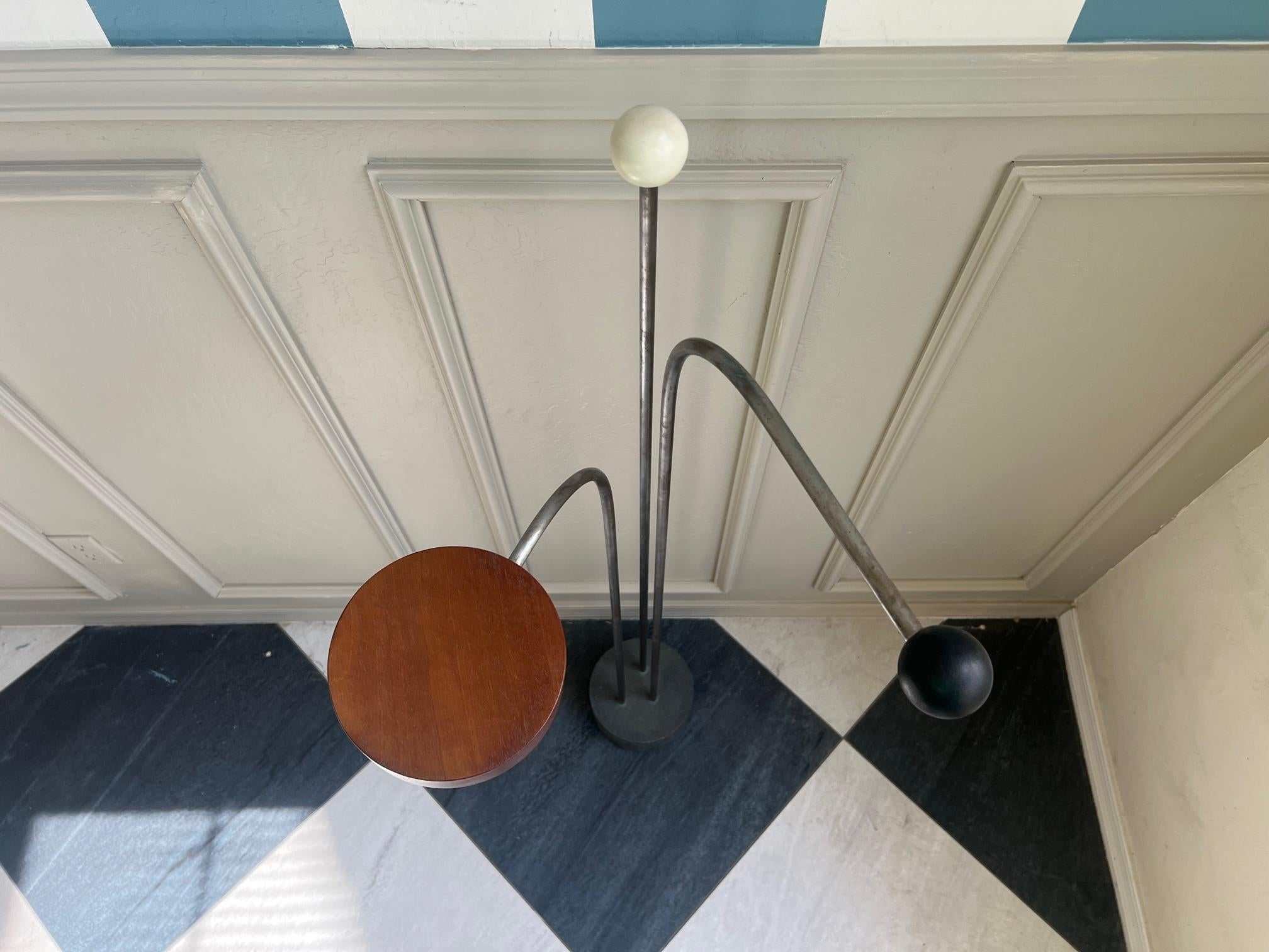 vintage coat hat rack stand post modern mid century metal and wood In Good Condition For Sale In Boise, ID