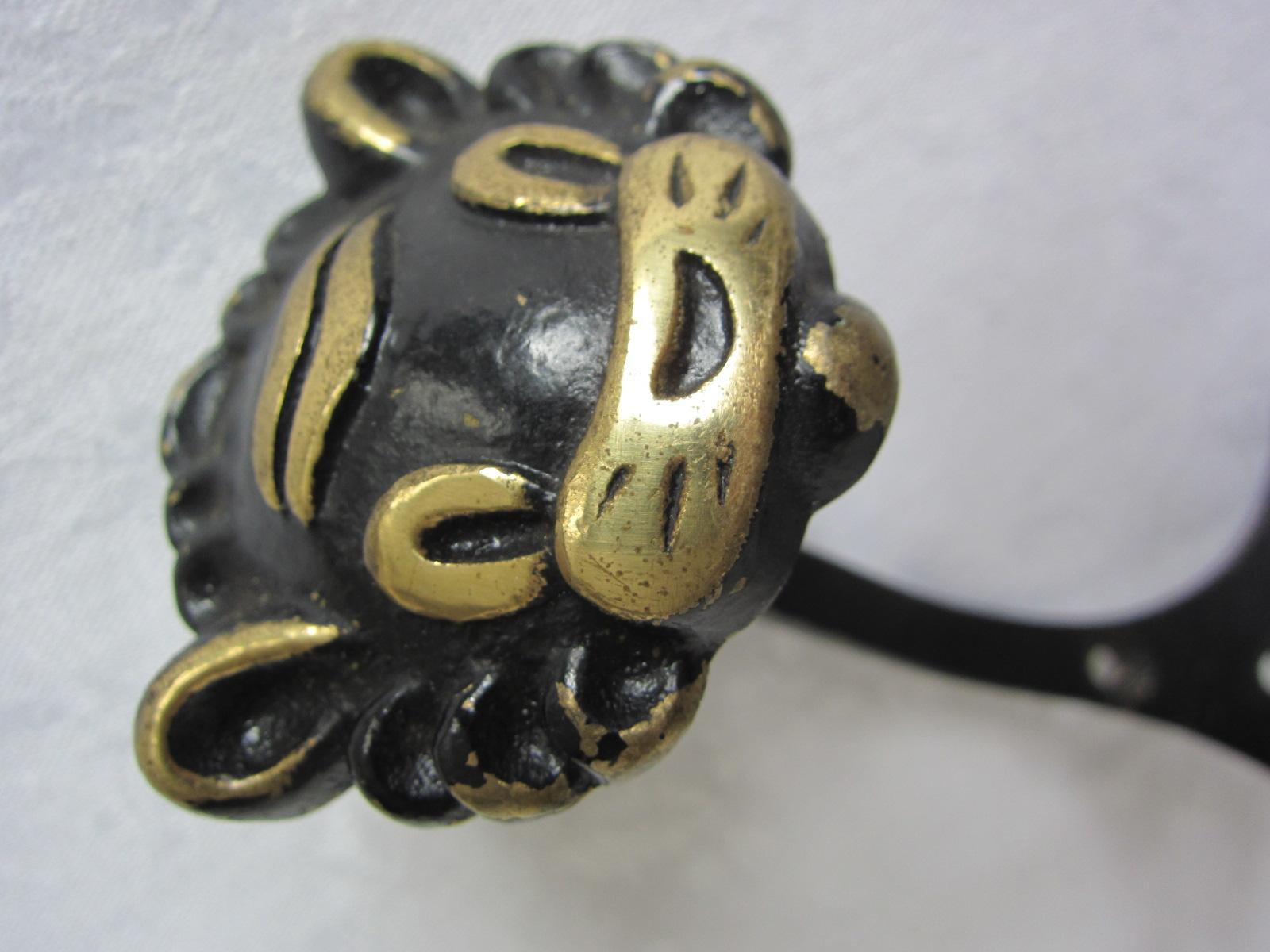 Vintage Coat hooks in shape of cat, lion, cow and monkey, 1950s Walter Bosse For Sale 8