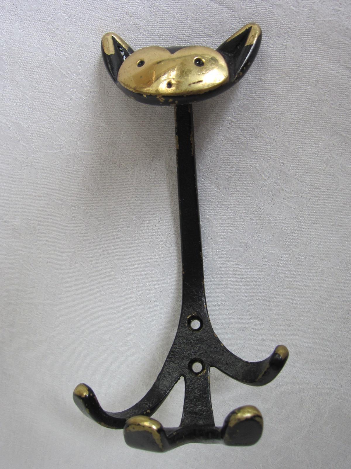 Vintage Coat hooks in shape of cat, lion, cow and monkey, 1950s Walter Bosse For Sale 13