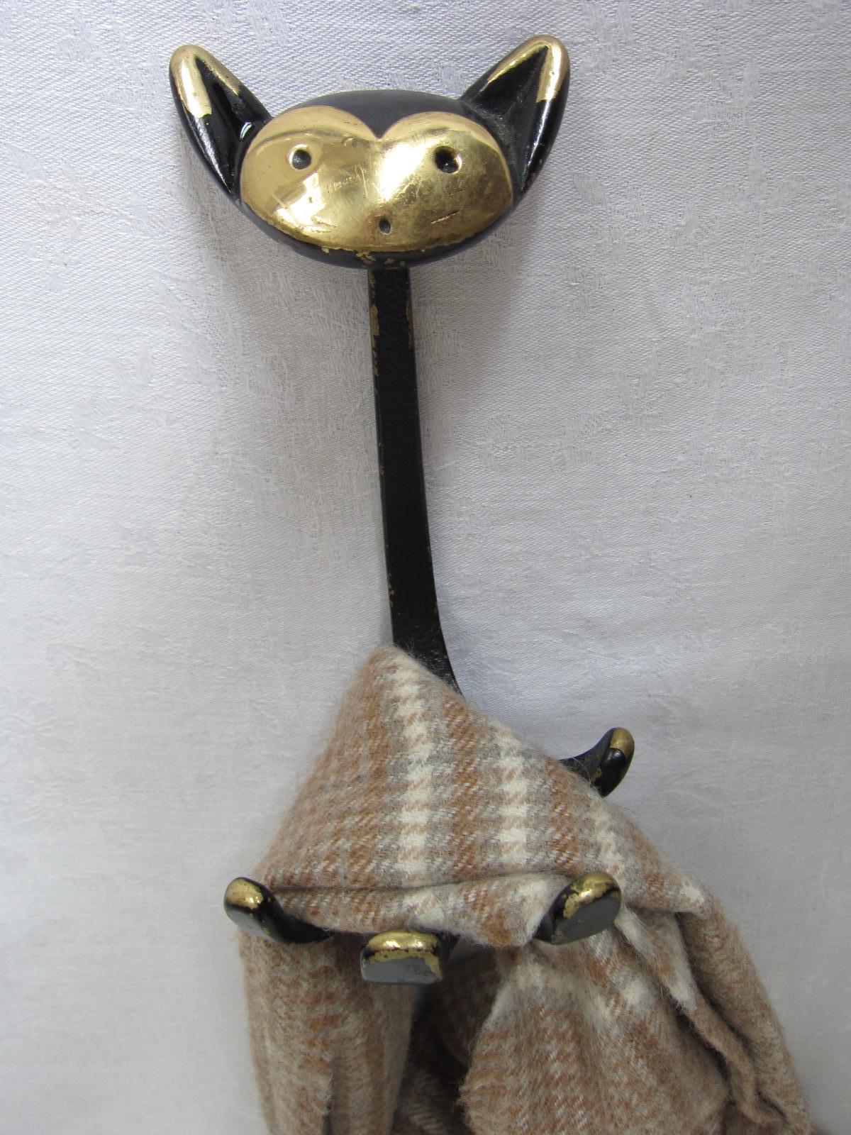 Vintage Coat hooks in shape of cat, lion, cow and monkey, 1950s Walter Bosse For Sale 14