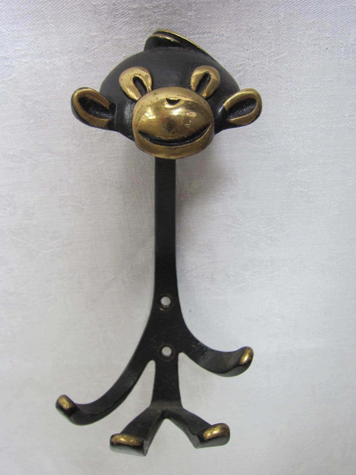 20th Century Vintage Coat hooks in shape of cat, lion, cow and monkey, 1950s Walter Bosse For Sale