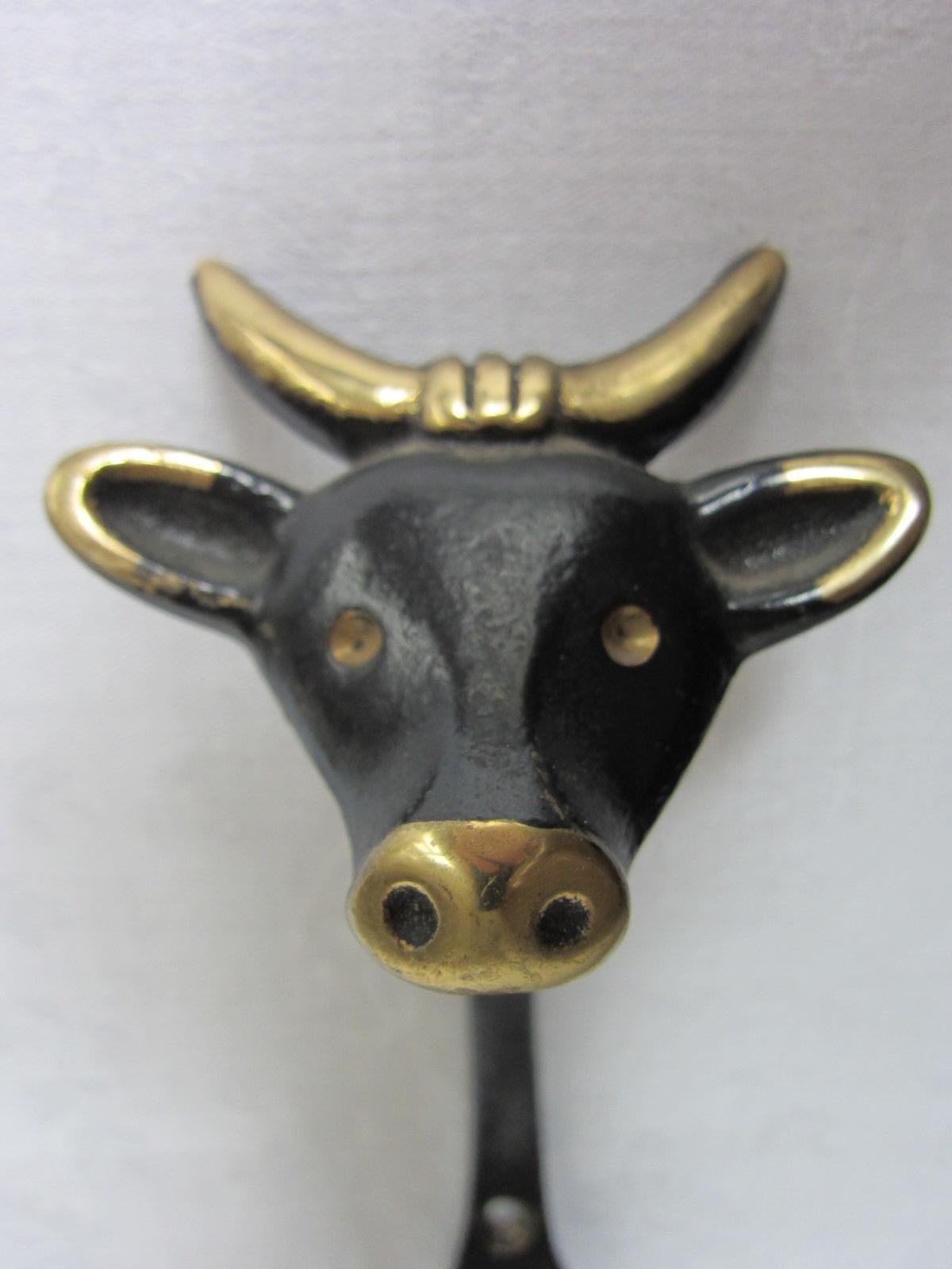 Vintage Coat hooks in shape of cat, lion, cow and monkey, 1950s Walter Bosse For Sale 2