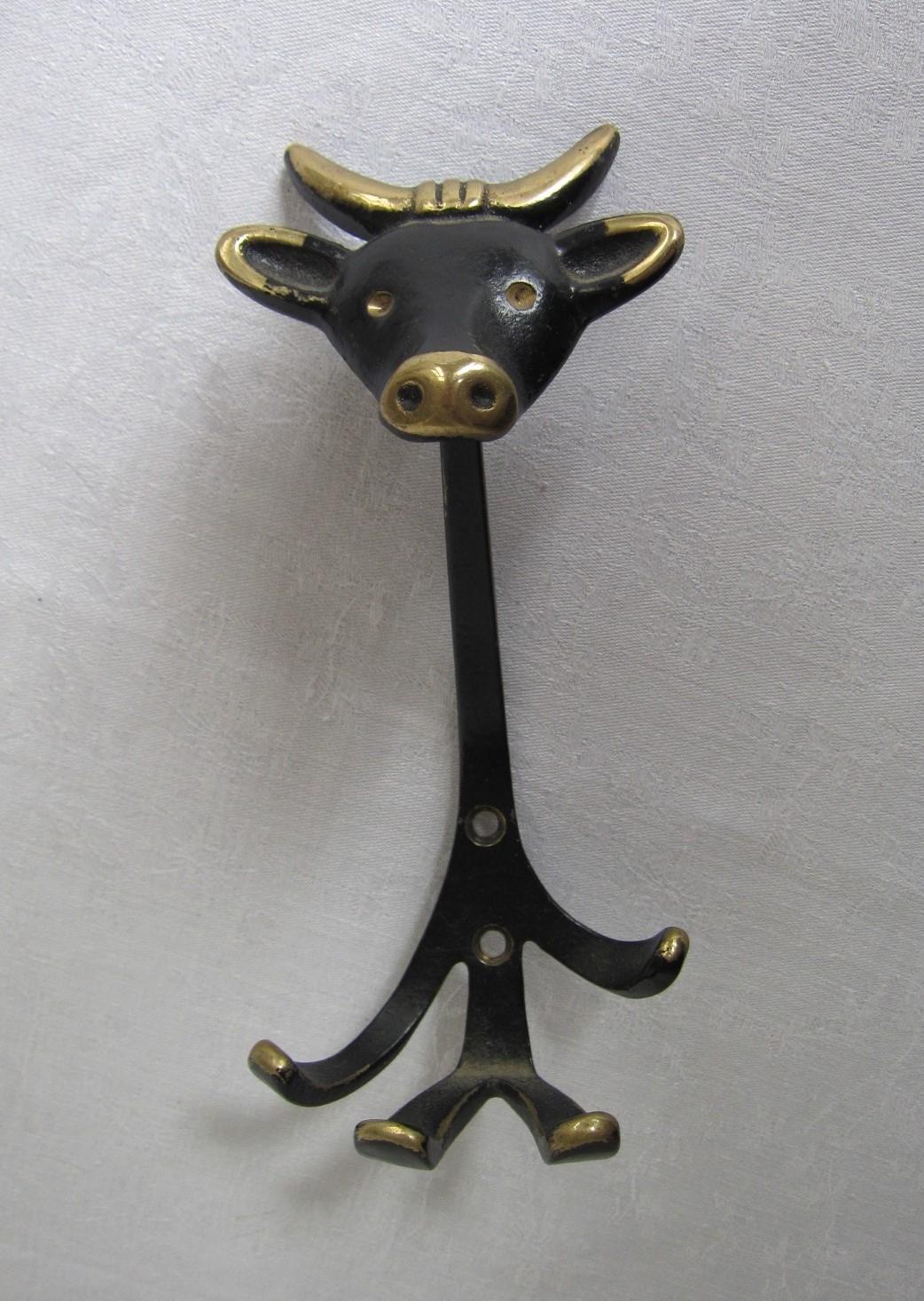 Vintage Coat hooks in shape of cat, lion, cow and monkey, 1950s Walter Bosse For Sale 3