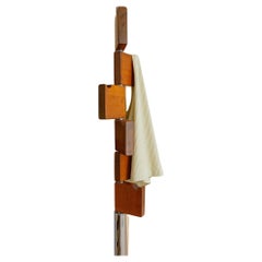 Vintage Coat Rack Chrome and Wood Italy, 1960s
