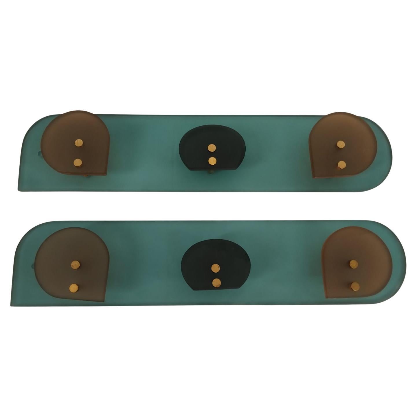 Porte-manteau vintage en verre coloré et laiton, Italie, années 1970