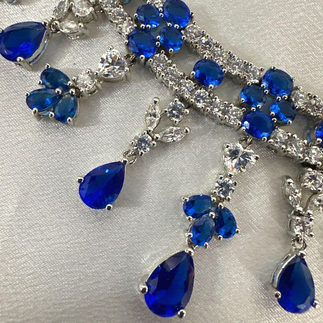  Vintage Cobalt Blue and Clear Cut Glass Sterling Silver Collar Necklace  In Excellent Condition In Jacksonville, FL