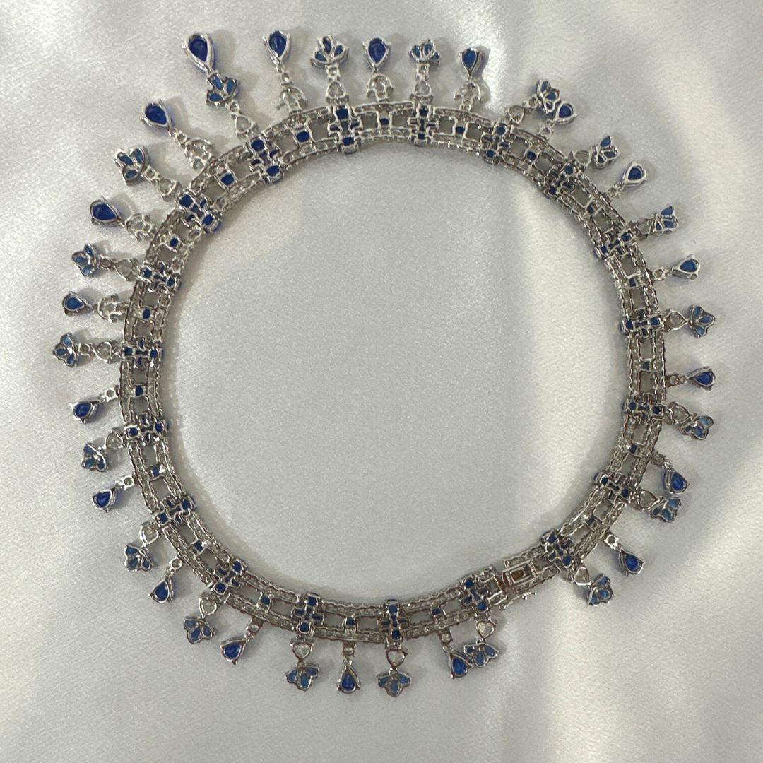 Women's or Men's  Vintage Cobalt Blue and Clear Cut Glass Sterling Silver Collar Necklace 