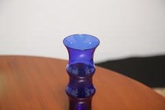 Jarrón vintage de cristal de bambú azul cobalto de Bo Borgstrom para Aseda Glasbruk, años 60