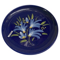 Vintage Cobalt Blue Ceramic Decorative Plate France 1960s
