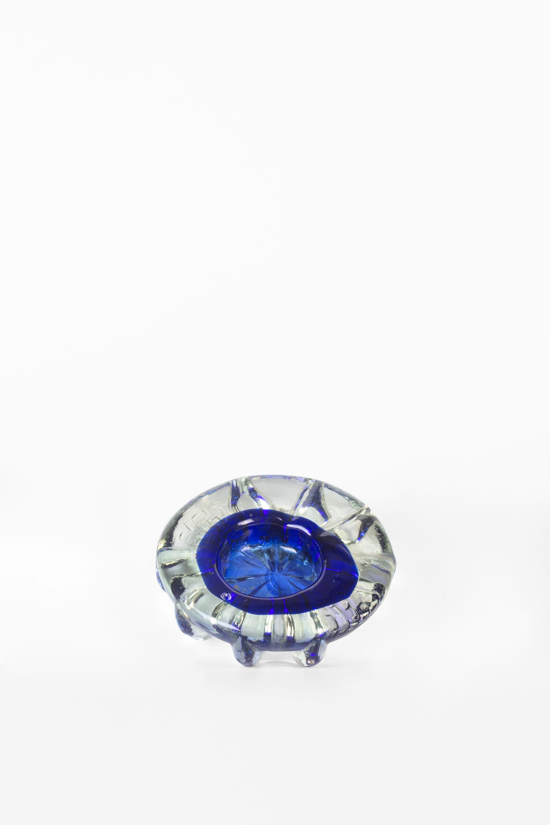 Italian Vintage Cobalt Blue Glass Ashtray, Italy, 1970s