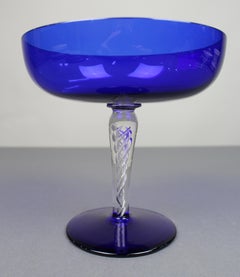 Vintage Cobalt Blue Glass Comport with Air-Twist Stem