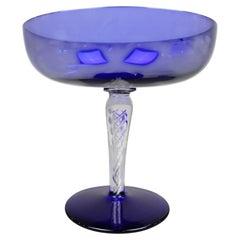 Vintage Cobalt Blue Glass Comport with Air-Twist Stem