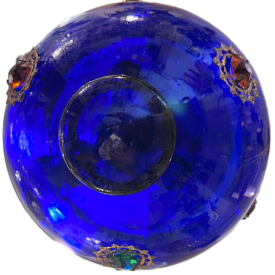 Vintage Cobalt Blue Glass Lantern For Sale 3