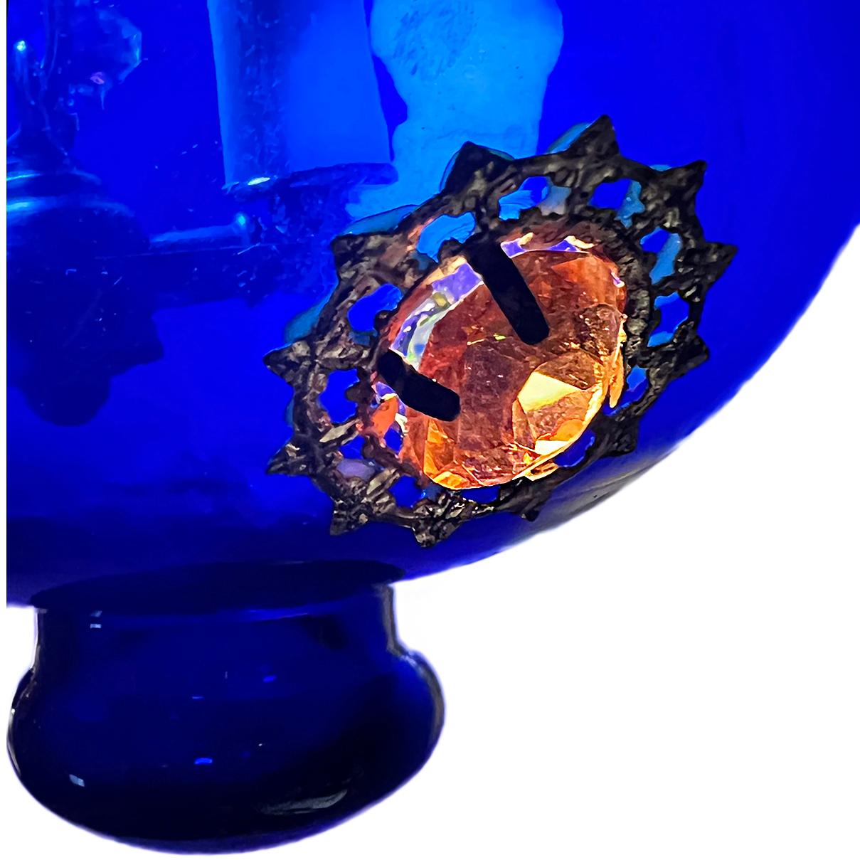 Vintage Cobalt Blue Glass Lantern For Sale 1
