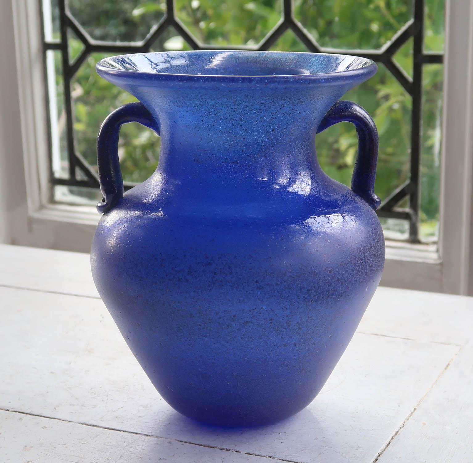 Frosted blue glass vase in Roman style

Wonderful colour of blue

Possibly Murano, Venice Italy

Pontil mark on base

Good condition.

Free UK shipping
