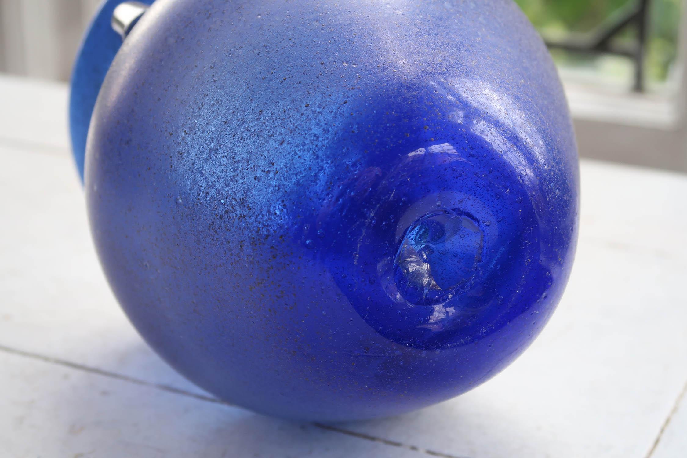 Frosted Vintage Cobalt Blue Glass Vase In Roman Style.
