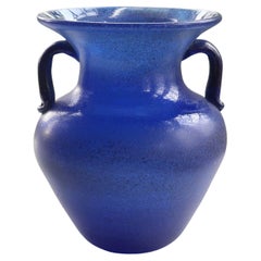 Vintage Cobalt Blue Glass Vase In Roman Style.