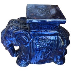 Vintage Cobalt Blue Glazed Elephant Garden Stool Stand