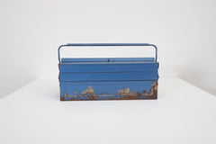 Mid-Century Cobalt Blue Enameled Metal Cantilever Toolbox