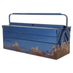 Vintage Cobalt Blue Metal Tool or Tackle Box