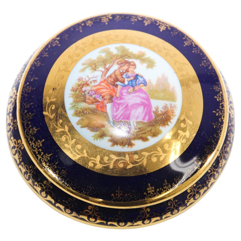 Vintage Cobalt Blue Royal Limoges France 22Karat Gold Trinket Box For