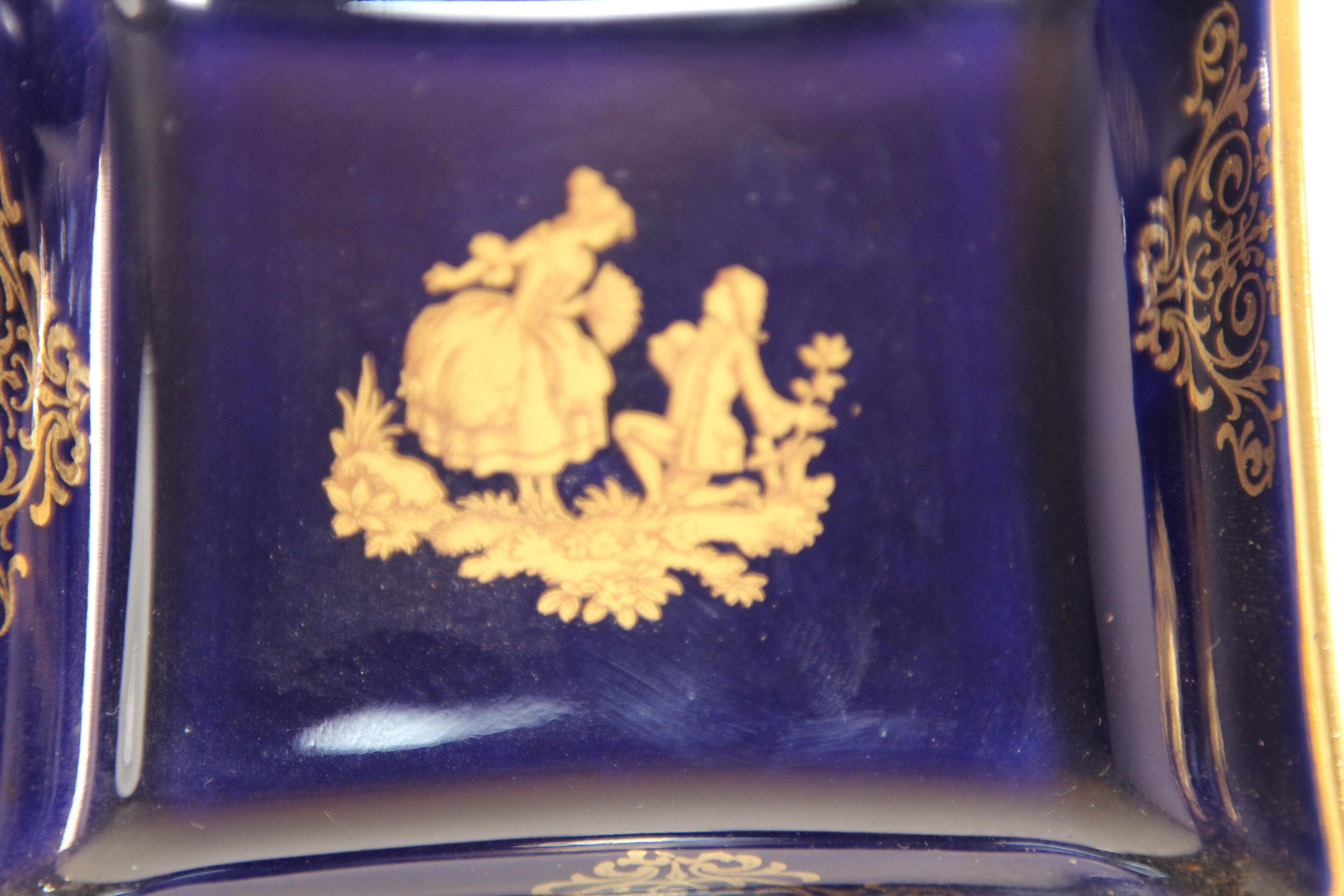 Vintage Cobalt Blue Royal Limoges France 22-Karat Gold Trinket Boxes Set For Sale 2