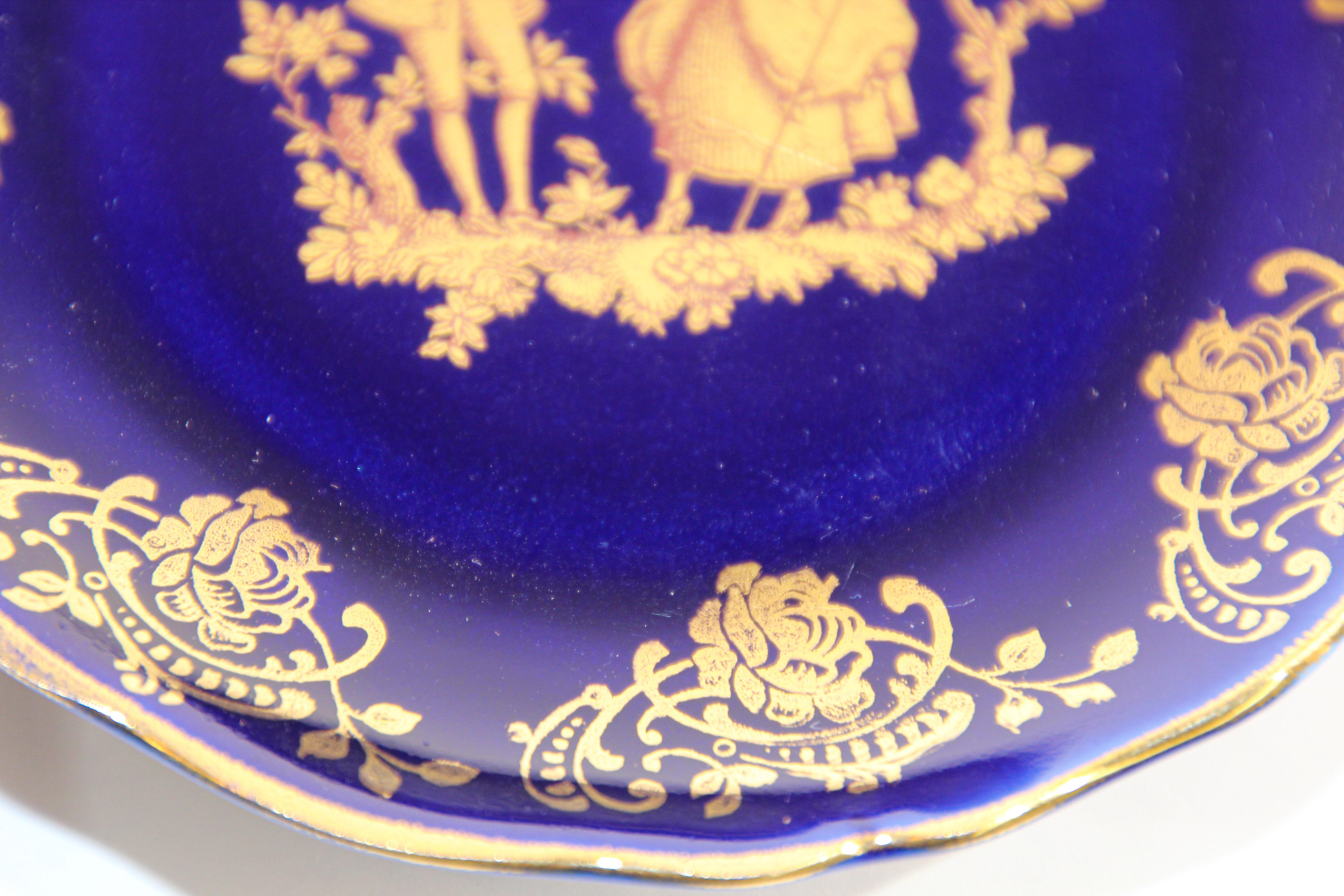 Vintage Cobalt Blue Royal Limoges France 22-Karat Gold Trinket Boxes Set For Sale 6