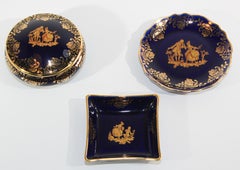 Boîtes à bijoux vintage Royal Limoges en or 22 carats bleu cobalt, France