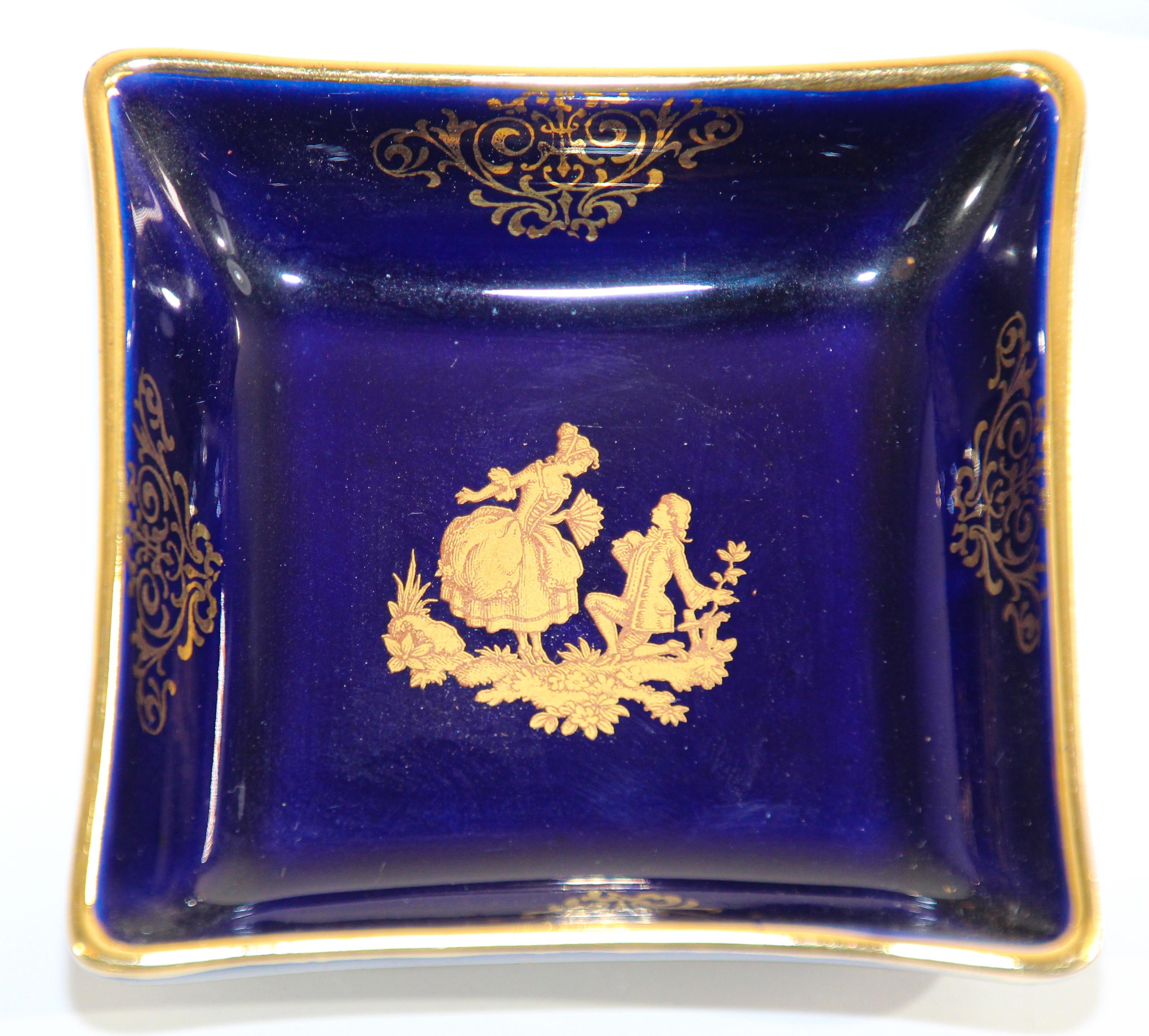 limoges porcelain cobalt blue and gold
