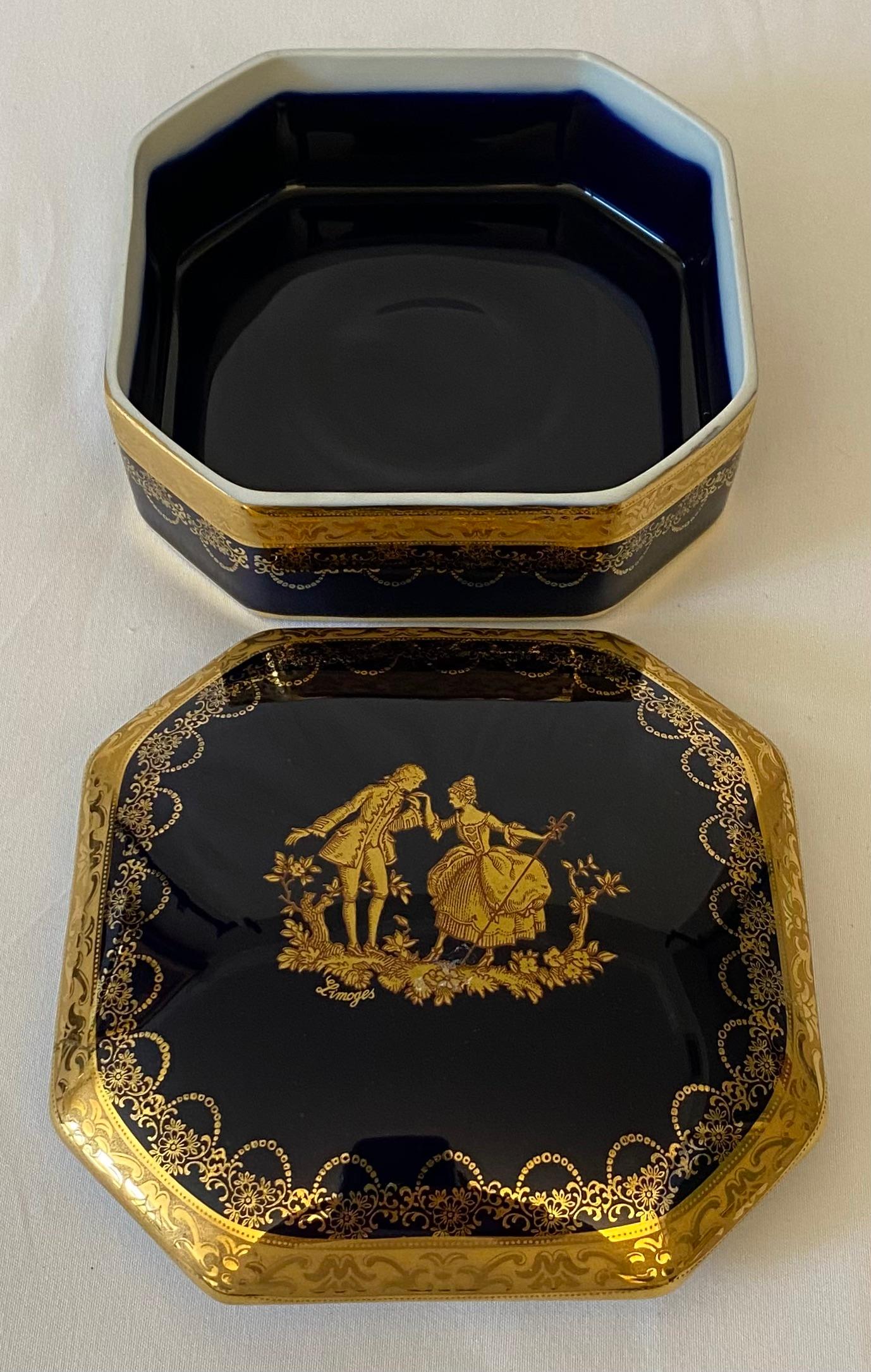 Louis XVI Vintage French Cobalt Blue Royal Limoges Gold Trinket or Jewelry Box