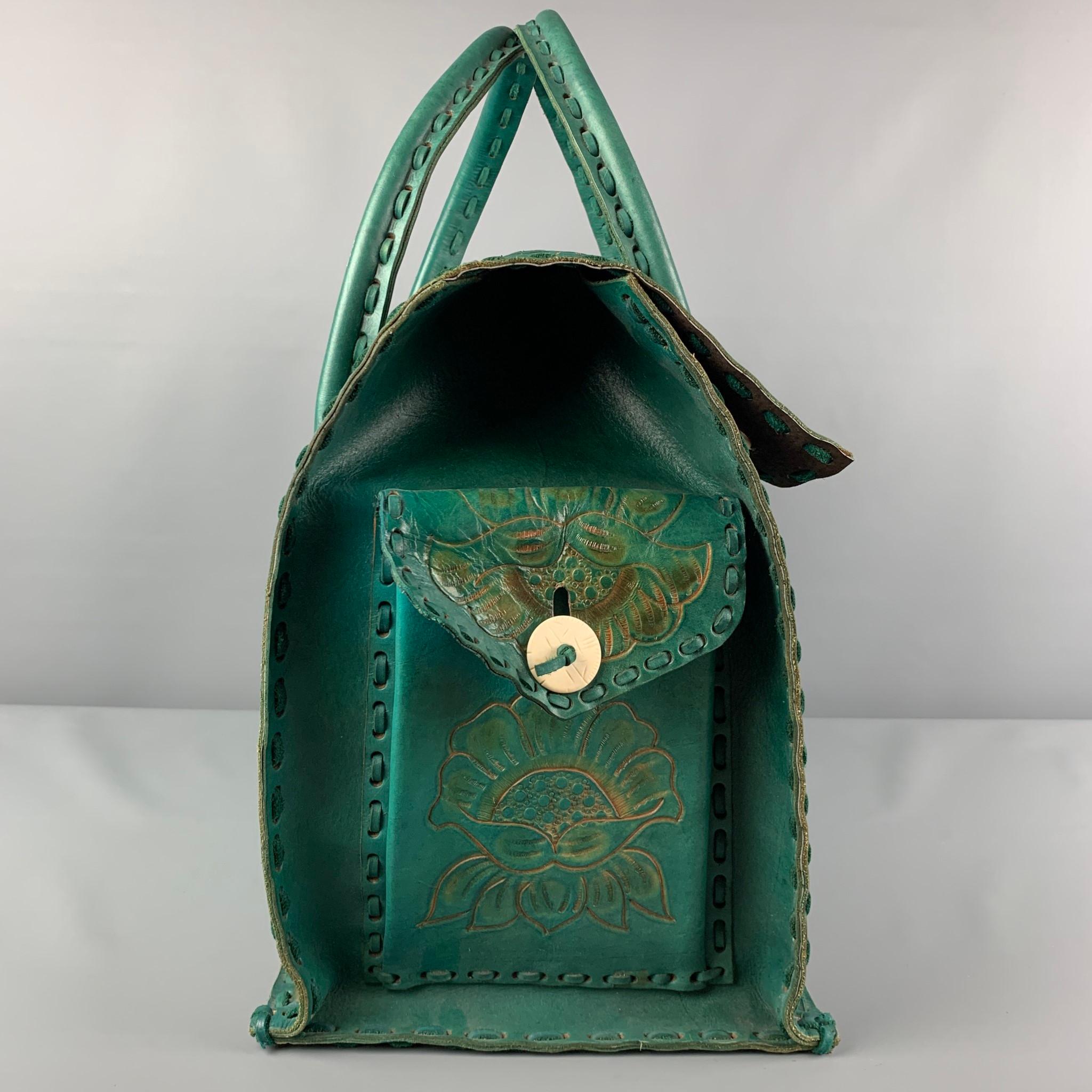 Blue VINTAGE Cobalt Floral Antique Leather Carry-On Bag
