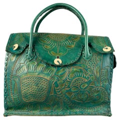 VINTAGE Cobalt Floral Antique Leather Carry-On Bag