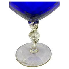 Vintage Cobalt Opalescent Italian Opaline Vase on Foot from Florence, 1960s