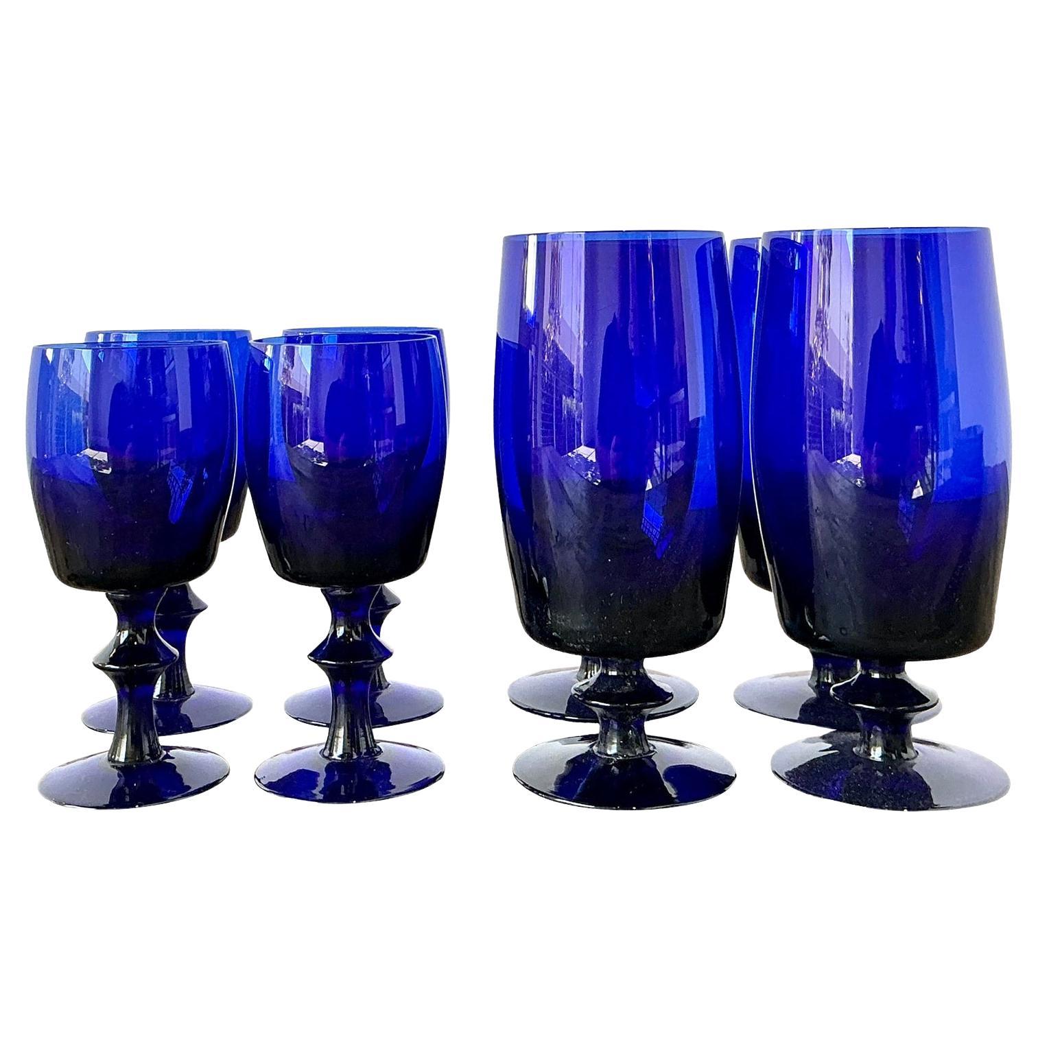Verres à pied Vintage Cobalt - Set de 8 en vente