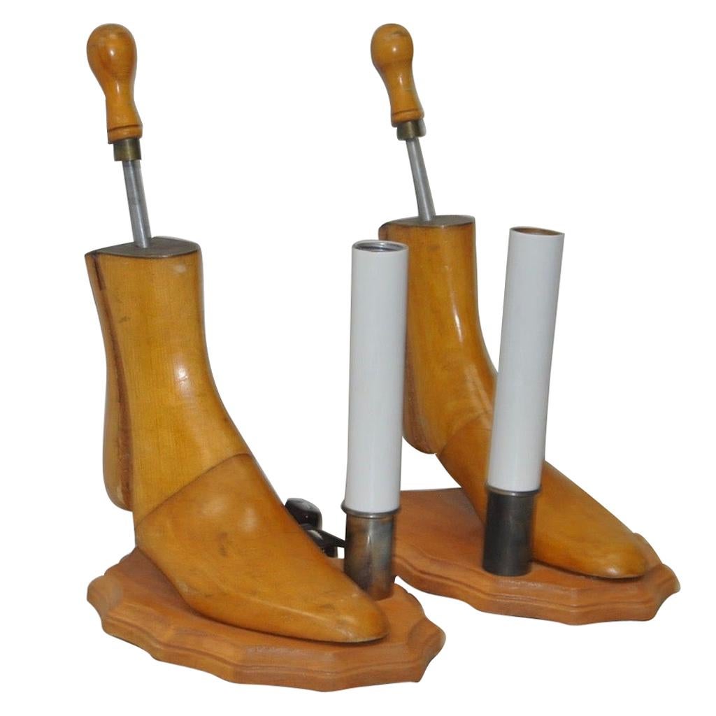 Cobbler Schuhformen, umgewandelt in Tischlampen, Vintage