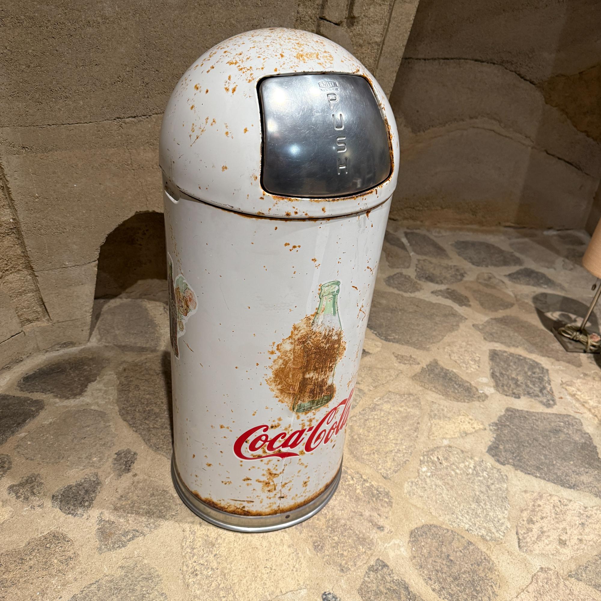 Painted Vintage Coca Cola Trash Can Mid-Century For Sale