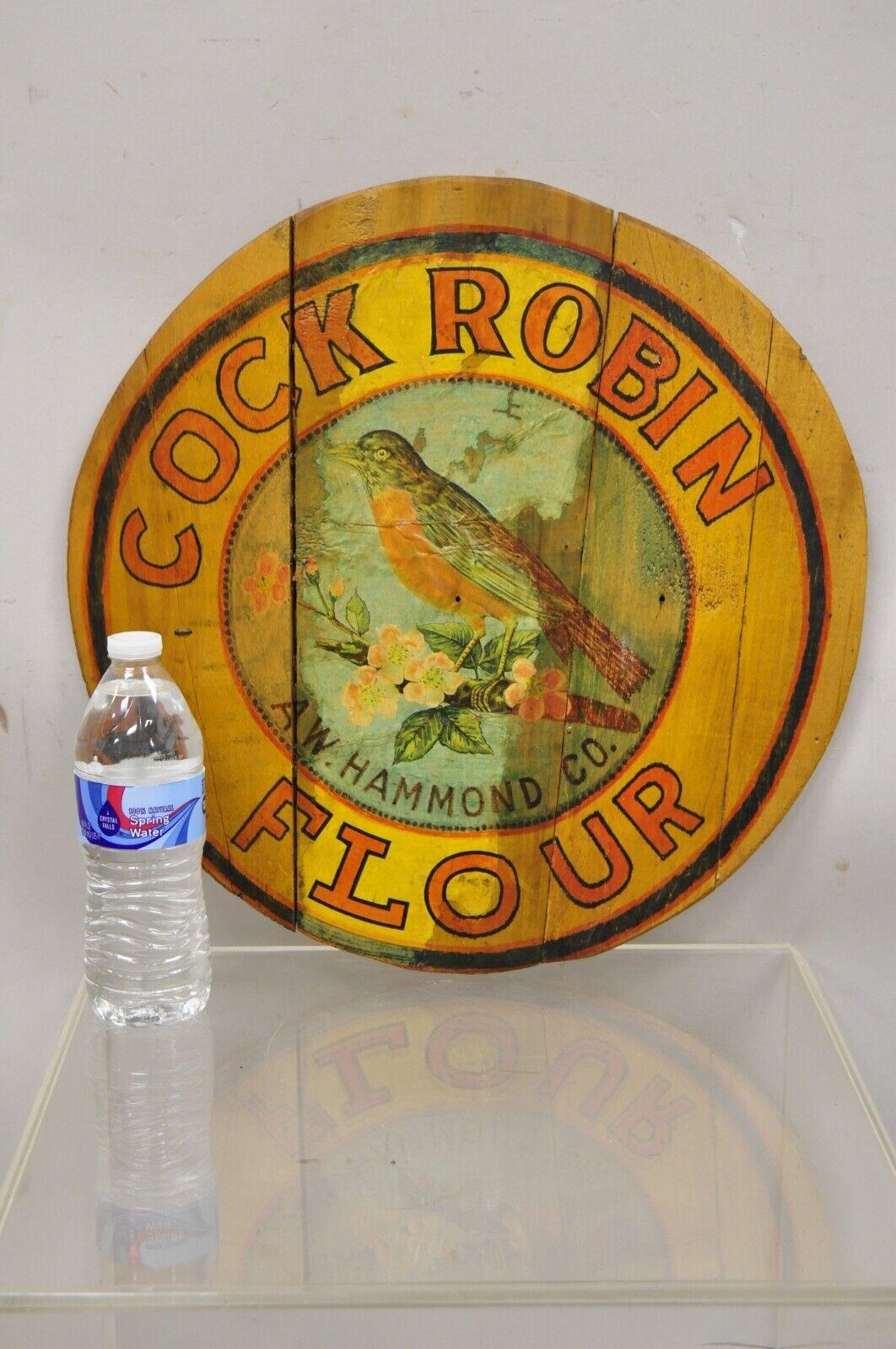Vintage Cock Robin Flour AW Hammond Co Round Wood Advertisement Plaque For Sale 5