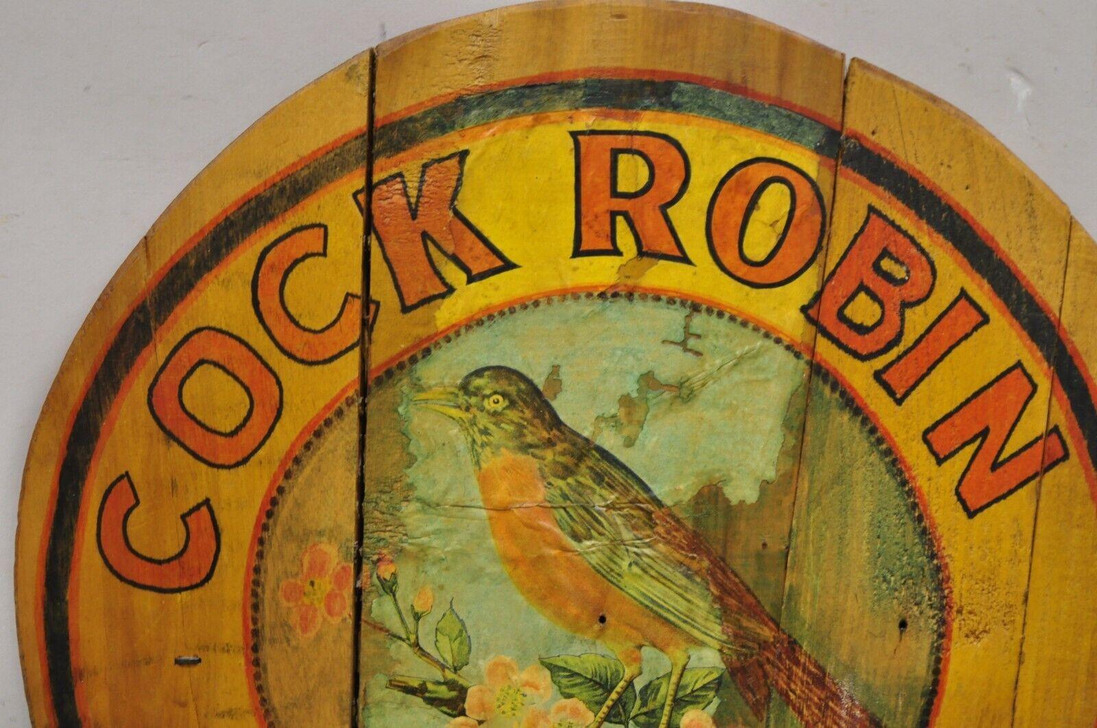 Vintage Cock Robin Flour AW Hammond Co Round Wood Advertisement Plaque In Good Condition For Sale In Philadelphia, PA