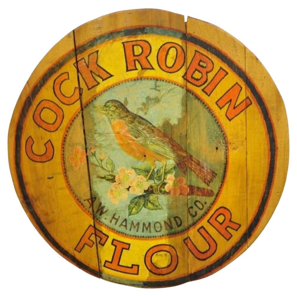 Vintage Cock Robin Flour AW Hammond Co Runde Holz Werbung Plaque im Angebot