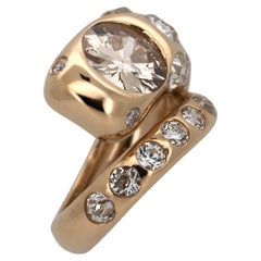 Vintage cocktail 18k Rose Gold Snake Ring, 6.30ct Old European Diamonds
