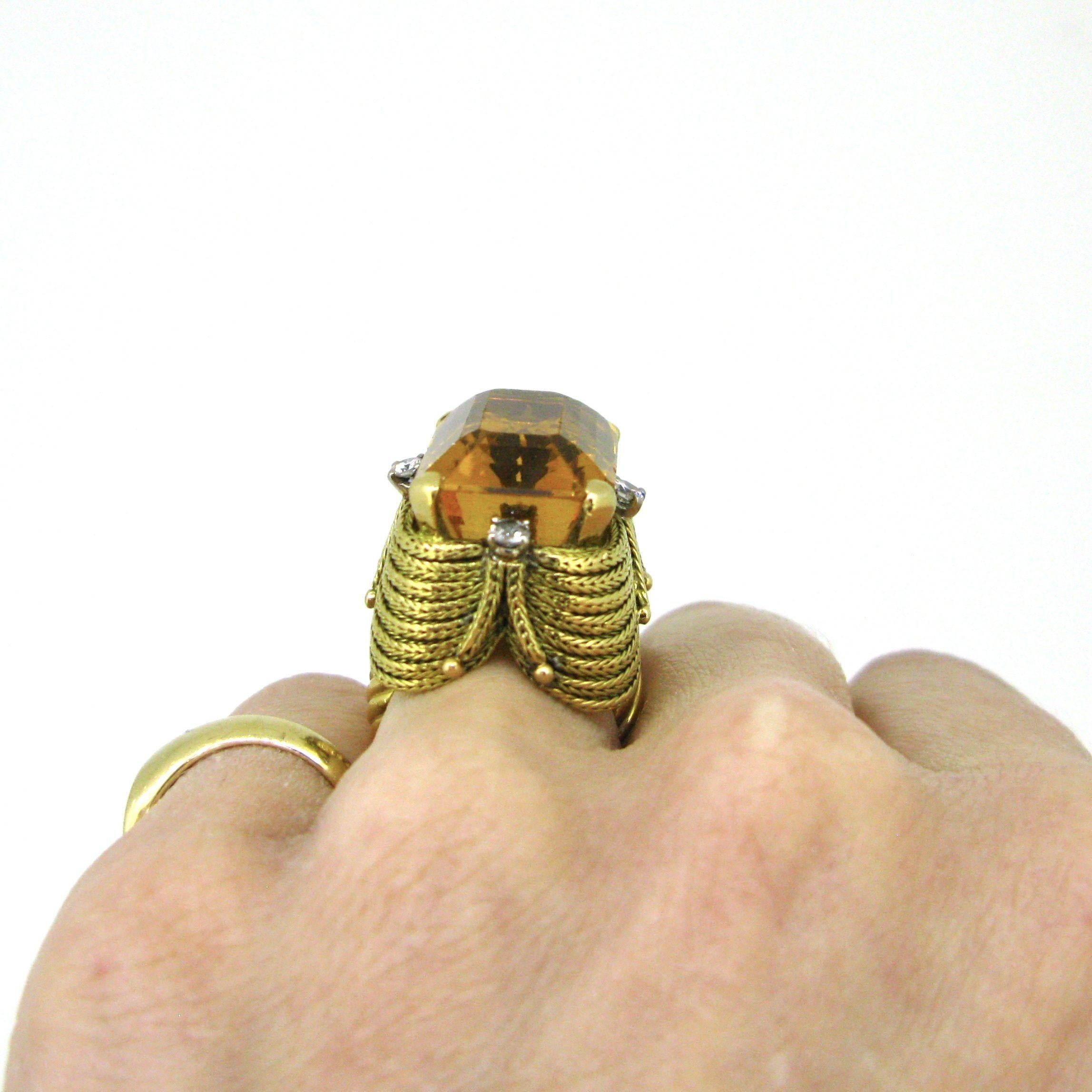 Vintage Cocktail 22ct Citrin Ring, 18kt Gelbgold, um 1950 4