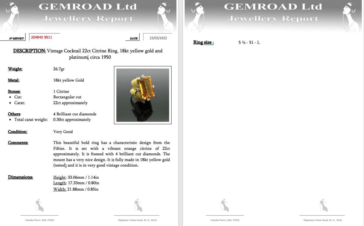 Vintage Cocktail 22ct Citrin Ring, 18kt Gelbgold, um 1950 5