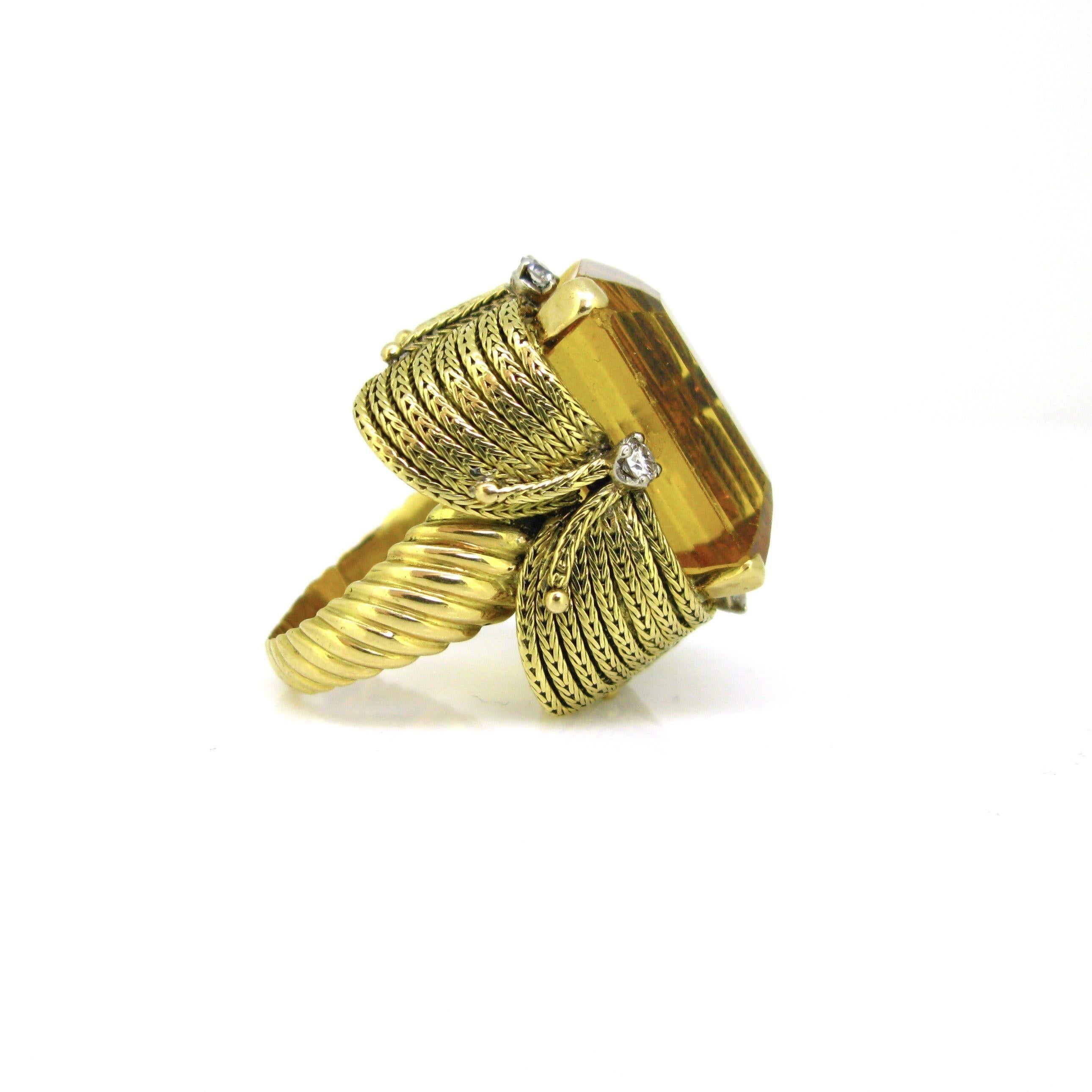 Vintage Cocktail 22ct Citrin Ring, 18kt Gelbgold, um 1950 (Retro)